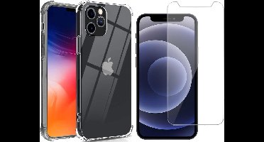 Hoesje geschikt voor iPhone 13 Pro Max - Anti Shock Proof Siliconen Back Cover Case Hoes Transparant - Tempered Glass Screenprotector
