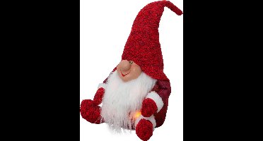 Kerstkabouter rood met 4 LED lampjes - 34 cm