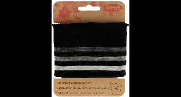 OPRY BOORD EN MANCHETTEN ELASTISCH - ZWART, GRIJS - 6,5CM - 1,1M.