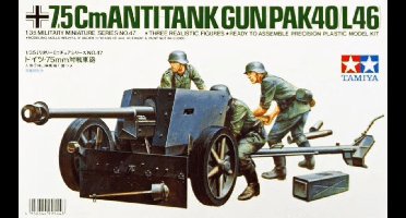 Tamiya Modelbouwpakket Militaire voertuigen - 35047 German 7,5cm Anti Tank Gun(PAK) with 3 Figures Plastic - 1:35 - Modelbouw