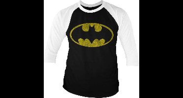 Dc Comics Batman Raglan top -2XL- Distressed Logo Zwart/Wit