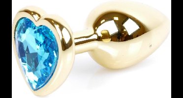 Power Escorts - Anale plug - Met super Romantische Hartjes design - Goud met Licht Blauwe Steen - Goed Formaat 7 cm lengte - Dia 2.3 cm - Super opwindend - Gemakkelijk gebruikbaar - Handige verpakking - Anal plug