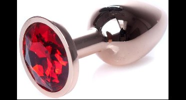 Power Escorts - Unieke Kleur - Rose Goud Anale plug - Anal plug met Rode steen - lekker formaat 7 CM - dia 2,7 CM - handige bewaarzak