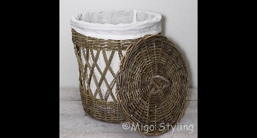 Wasmand - Rond - Open - Met binnenzak - Riet - Rotan - Dia50xH60-