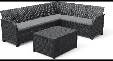 Keter Rosalie Hoekset + Arica opbergtafel - 4 à 5 personen - Grafiet