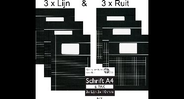 Benza Combi- Pack - Schriften A4 - 3 x Ruit – 3 x Lijn - Zwart