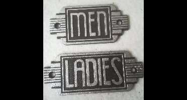 MadDeco - gietijzeren - toiletbordje - set - ladies - men - toilet - zilverkleurig