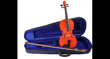 Leonardo LV-1534-RD 3/4e viool set , massief, hardhout fittings, incl. fijnstemmer staartstuk, strijkstok en koffer, rood