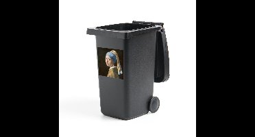 Container sticker Oude meesters vierkant - Meisje met de Parel - Schilderij van Johannes Vermeer Klikosticker - 40x40 cm - kliko sticker - weerbestendige containersticker
