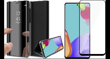 Hoesje geschikt voor Samsung Galaxy A52 - Spiegel Book Case - Zwart - Met Full Screenprotector