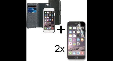 BeHello iPhone 6 Plus / 6S Plus 2 in 1 Wallet Case - Portemonnee Hoesje - Bookcase Zwart + 2 Stuks Behello Folie Screenprotector