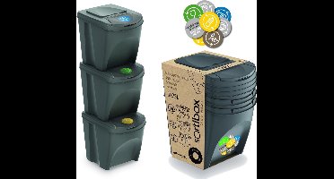 Set van 3x kunststof afvalscheidingsbakken grijs van 25 liter - Scheidingsprullenbakken