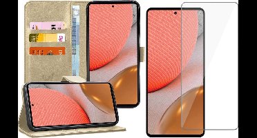 Hoesje geschikt voor Samsung Galaxy A72 - Book Case Kunstleer Wallet - Goud - Met Screenprotector