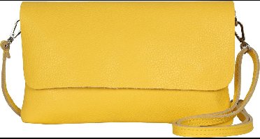 AmbraModa GLX11 - Crossbodytas, Clutch, telefoontas van echt leer met afneembaar en verstelbare schouderriem, passend voor mobiele telefoons en tablets tot 7 inch. Geel