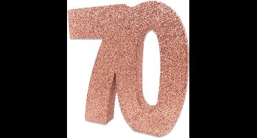 Tafeldecoratie verjaardag 70 rosegoud.