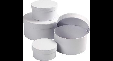 Ronde Dozen, H: 4+5+6+7 cm, d 8+10+12+14 cm, wit, 4 stuk/ 1 set
