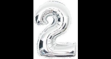 cijferballon 2 Zilver 32inch, 80 cm kindercrea