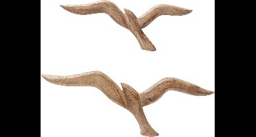 Wand Decoratie - 2 set - Mango Hout - Decoratie - Vogels - Bruin - 45-35cm