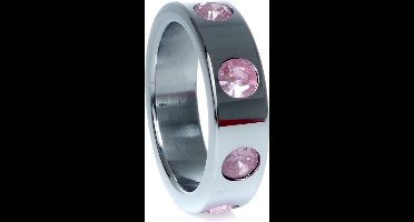 Power Escorts - Rvs Metalen Cockring - Licht Roze Diamanten Steentjes - Large - Inner Dia 4,5 CM - Outer Dia 5,5 CM
