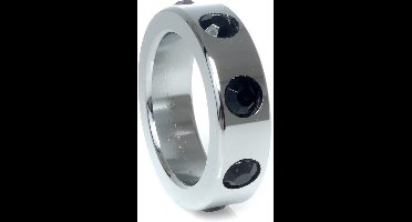 Power Escorts - Rvs Metalen Cockring - Zwarte Diamanten steentjes - Medium - Inner Dia 3,5 CM - Outer Dia 4,5 CM