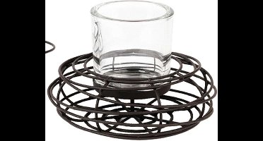 Windlicht - Kaars houder - Rond - Zwart metaal - incl. stevig Glas - diameter  25cm