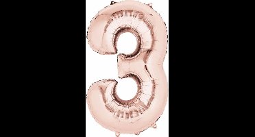 Cijferballon 3 rosé-goud, 16 inch (40cm) kindercrea