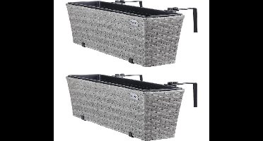 Casaria Polyrattan Bloembak – 2 Stuks Incl. Ophangbeugels - Grijs