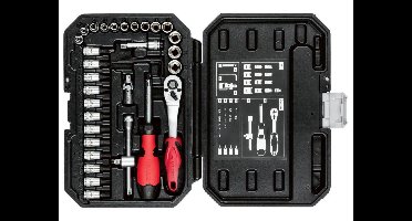 Parkside Dopsleutelset - Met 1/4" (6,3 mm) opname - 36-delige set - Hoogwaardig set gemaakt van chroom-vanadiumstaal en S2-staal