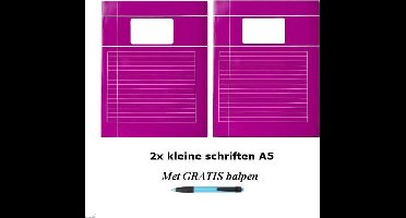 Schriften klein A5 lijntjes - Met Kantlijn - Set van 2 stuks - Paars - Met GRATIS balpen