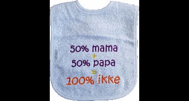 Witte slab met "50% mama + 50% papa = 100% ikke"