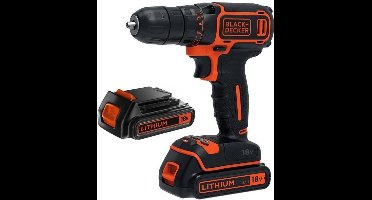 BLACK+DECKER 18V Lithium Ion accu schroef-/boormachine met 2x 1,5Ah accu's, 1 variabele snelheid, 11 koppelinstellingen. - BDCDC18B-QW