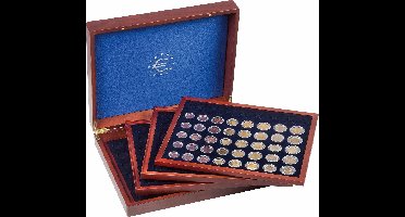 Muntencassette VOLTERRA QUATTRO de Luxe voor 24 sets euromunten in capsules, mahogany