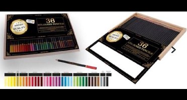 36 kleurpotloden - Potlodenset - Tekenen- Kleuren- Inkleuren- in houten opbergdoos - Optimale kleurafgifte - Coloured Pencils