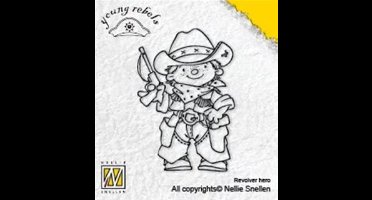 Nellie Snellen Stempel cowboy - 1 stuks 5 x 7 cm - clearstamp native cowboy jongen western YOR006 Revolver hero