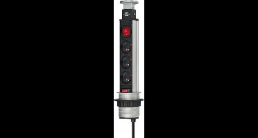 Tower Power stekkerdoos 3-voudig 2m H05VV-F 3G1,5 met schakelaar *BE/FR*