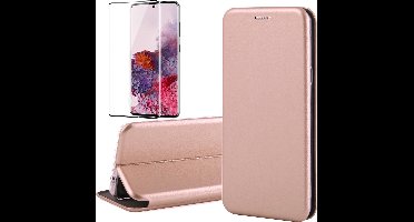 Hoesje geschikt voor Samsung Galaxy S20 - Screen Protector FullGuard - Book Case Kunstleer ThinShield Roségoud & Screenprotector