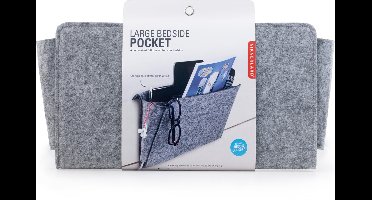 Kikkerland Bedside pocket – Opbergzak voor je bed – Extra nachtkastje – Woonaccessoire – Vilt – Grijs – Large