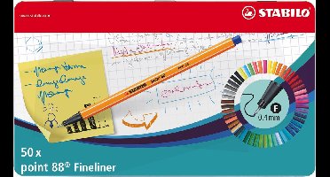 STABILO point 88 - Fineliner 0,4 mm - 50 Stuks Metalen Etui - Met 47 Verschillende Kleuren