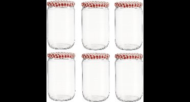 Confituurpot Jampot Inmaakpot met geruite schroefdeksel van 720 ml – 8.5 x 8.5 x 15 cm - 6 stuks