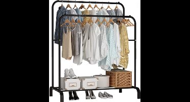 Sierra Industrieel Kledingrek met 2 Stangen - Garderoberek - Schoenenrek - 110 x 54 x 150 cm - Zwart Metaal