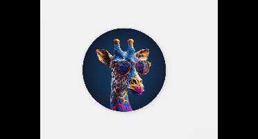 Rond Schilderij - Coole Giraffe - Kleurrijke Muurcirkel op Dibond - 40 cm