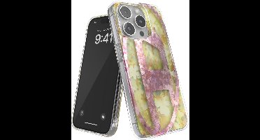 Diesel Oval D Bloemen Telefoonhoesje iPhone 15 Pro – Geel Bloemenprint en Roze Diesel Logo – Valbescherming tot 2 Meter – Shockproof – Origineel Diesel Accessoire met D-Logo