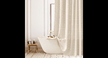 Boraboi® Landelijke Boho Stijl Douchegordijn Set met Kwastjes voor Badkamer 180 x 210 cm Neutraal Beige