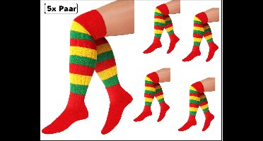5x Paar gebreide kniekousen rood/geel/groen - mt.40-46 - knie over - kousen voetbalsokken festival Oktoberfest Tiroler heren dames kniekousenvoetbal