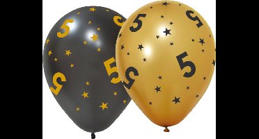12 ballonnen 12" 3 met goud / 3 zwart 5 jaar Golden Celebrations - Versiering Slinger Feestdecoratie Decoratie Verjaardag Jubileum Ballon Feest