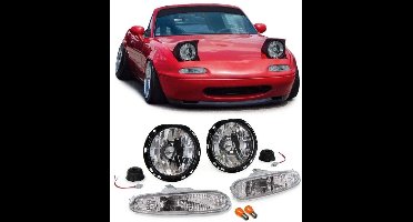 Helder Glas Koplampen + Chroom Knipperlicht set voor Mazda MX5 NA (1990-1998) Compleet met Fittingen en Lampen