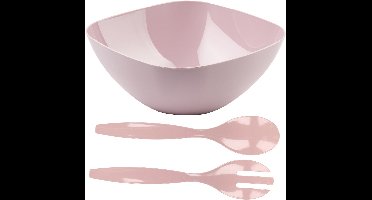 Plasticforte Salade/sla serveerschaal - roze - kunststof - D28 x H11 cm - met sla bestek - roze - 29 cm