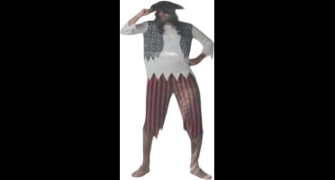 Verleidelijke Piraat Verkleedset – Gestreepte Broek, Gerafelde Blouse, Skull Vest & Hoofddoek – XL