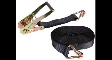 Toolland Spanband, tweedelig, met ratel en J-haken, uv-bestendig en waterafstotend, voor het vastzetten van middelzware ladingen, max. 1000 kg, polyester, zwart, 12 m x 50 mm