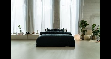 Kayori Saya Dekbedovertrek Katoensatijn - 260x200-220 + 2 slopen - Lits-jumeaux - Biologisch Katoen - Zwart